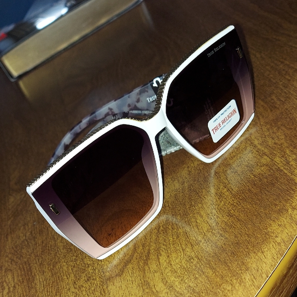True Religion White Frame Sunglasses with Brown Lenses